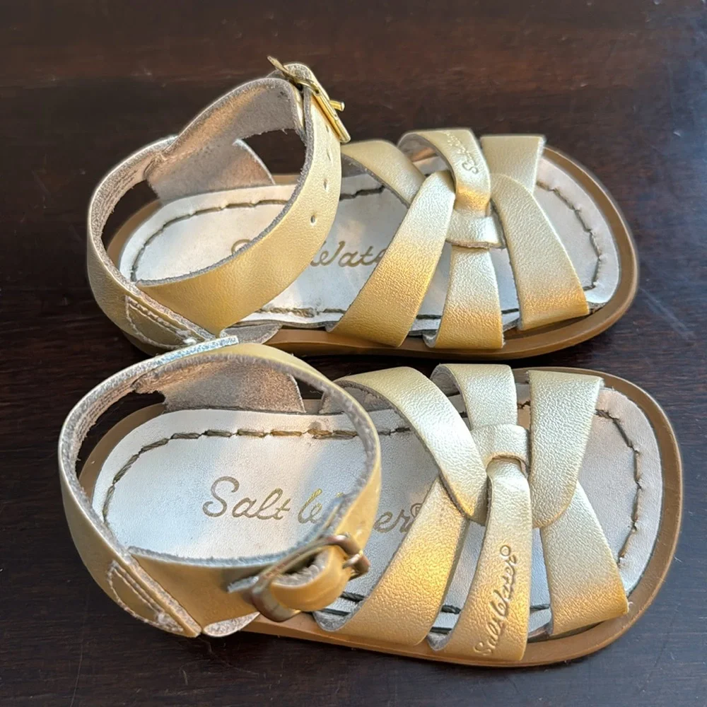Salt Water Sandals by Hoy Gold Toddler Girls Leather Sandals